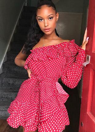 Новое пышное платье а горошек на одно плечо i saw it first