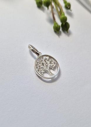 Серебряная круглая подвеска подвес дерево жизни с белыми камнями серебро 925 пробы 38192 1.70г