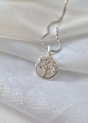 Серебряная круглая подвеска подвес дерево жизни с белыми камнями серебро 925 пробы 38192 1.70г