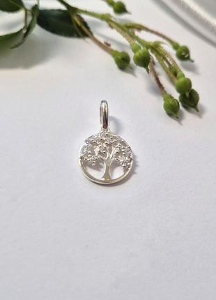 Серебряная круглая подвеска подвес дерево жизни с белыми камнями серебро 925 пробы 38192 1.70г