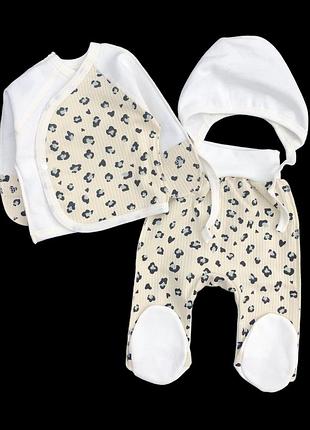 Комплект 3в1: льоля, повзунки, шапочка "принт", футер тм “happy тот” (сорочечка з повзунками та шапочкою)