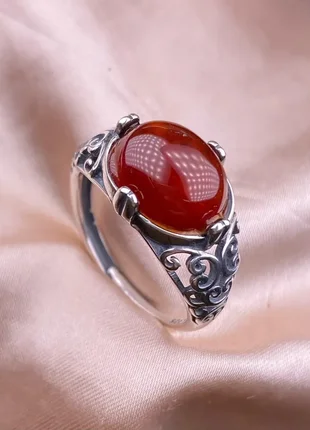 Серебряное кольцо перстень с натуральным карнеолом (сердоликом)