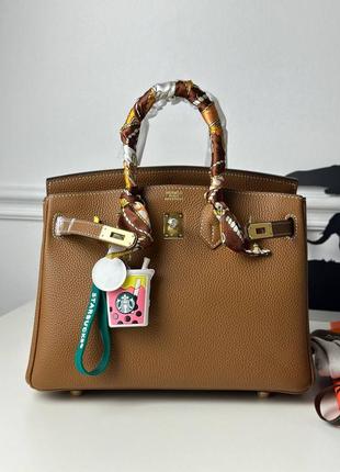 Сумка женская кожаная рыжая в стиле birkin 25 см