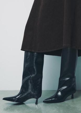 Сапоги женские черные на каблуке китен хил zara new