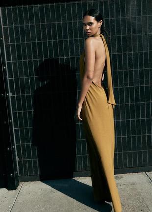 Длинное платье с воротником хаки платье zara new
