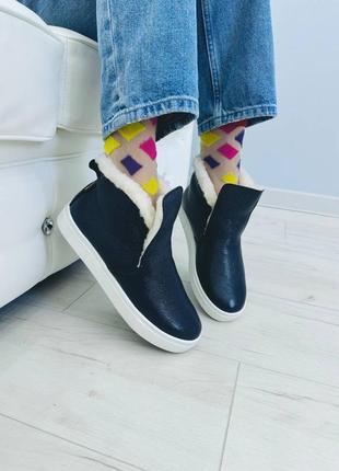 Сліпони натуральна лакована шкіра сині