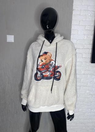 Плюшевое худи тедди мохнатая кофта с капюшоном s-m