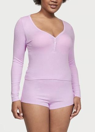 Піжама ribbed modal henley short set бузкова