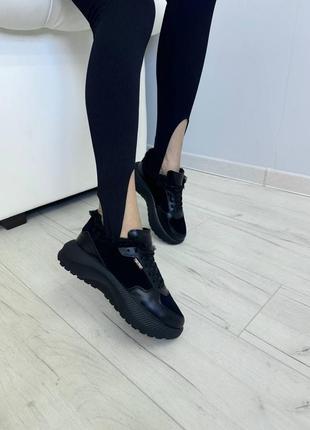 Кроссовки натуральная кожа с замшей черные4 фото