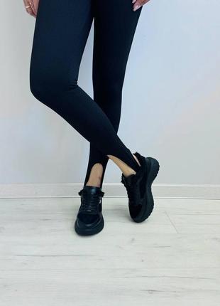 Кроссовки натуральная кожа с замшей черные6 фото