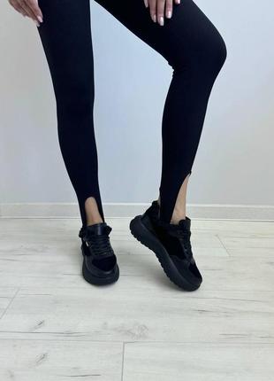 Кроссовки натуральная кожа с замшей черные3 фото