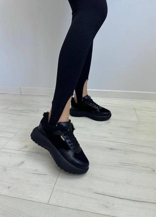 Кроссовки натуральная кожа с замшей черные2 фото