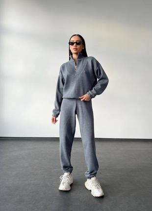 Плотный вязаный костюм двойка брюки + кофта на замочке, теплый вязаный костюм на осень с шерстью в составе, качественный осенний костюм, brussel