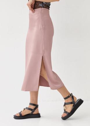 Атласная юбка миди с боковым разрезом, цвет: пудра4 фото