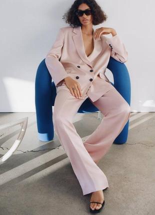 Брюки zara прямые бледно-розовые