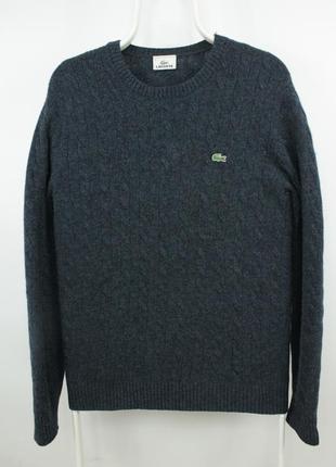 Вязаный шерстяной свитер пуловер lacoste crewneck cablenkit navy wool sweater pullover men's