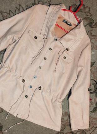 Укороченная,лёгкая куртка-жакет без подкладки,рукав 2 в 1,эко-замша,сост.новой,батал,bonpr6 фото