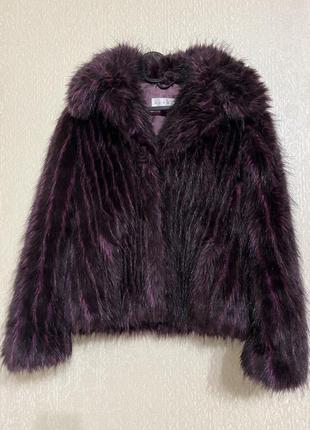 H&m hennes collection екошуба напівшубок зі штучного хутра укорочена чорна/фіолетова р. xs