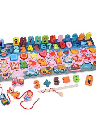 Деревянная игрушка «многофункциональная доска» md 0816 с магнитной рыбалкой