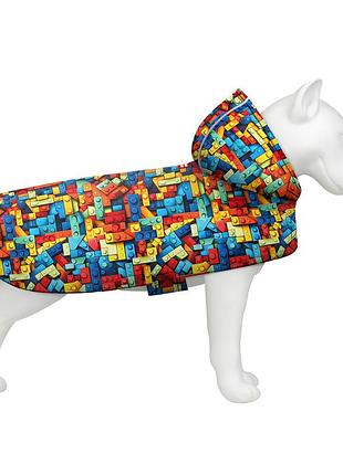 Дождевик-накидка с капюшоном для собак waudog clothes, рисунок "блоки", xl, а 55-61 см, b 68-80 см, с 42-52 см