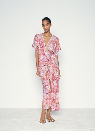 Платье туника розовое с принтом zara new