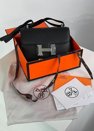 Сумка в стиле hermes constance 23 epsom calf black/silver 5