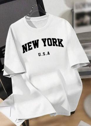 Футболка new york свободного кроя майка оверсайз стильная базовая черная белая