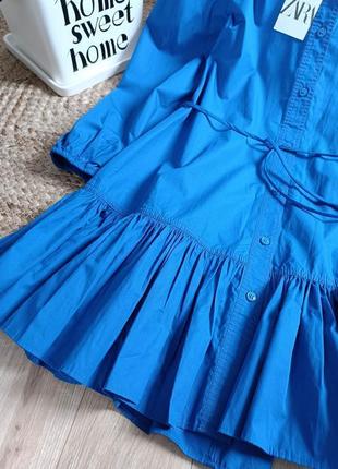 Ярко-синее платье рубашка мини от zara, размер м*3 фото