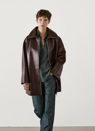 Кожаная куртка-плащ massimo dutti 4726/856