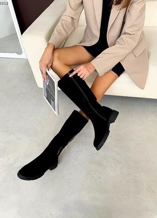 Сапоги из натуральной итальянской замши женские черные