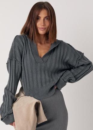 Женская oversize кофта с воротником поло