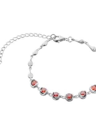 Серебряный браслет с красными фианитами, размер 15,5 см x 0,6 см, вес: 5.7 г