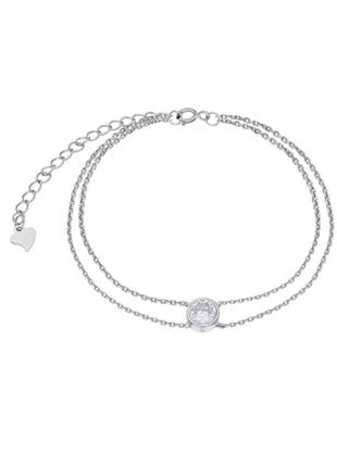 Серебряный браслет тонкий с фианитом, размер 16,5 см x 0,6 см, вес: 1.8 г