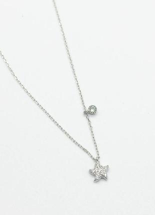 Срібне кольє родоване зі вставкою фіаніт, розмір 38 см x 0,1 см, вага: 1.8 г