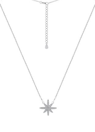 Срібне кольє родоване зі вставкою фіаніт, розмір 39,5 см x 0,1 см, вага: 2.4 г