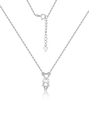 Срібне кольє родоване зі вставкою фіаніт "дівчинка", розмір 39,5 см x 0,1 см, вага: 2.1 г