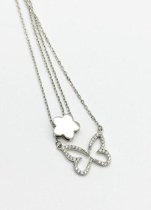 Срібне кольє родоване зі вставкою фіаніт, розмір 36-40 см x 0,1 см, вага: 3.2 г