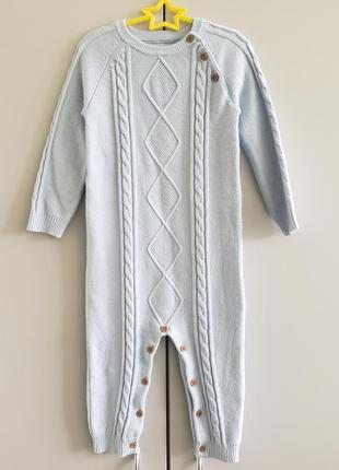 Nutmeg человечек теплый вязаный комбинезон голубой мальчику 12-18м 1-1.5г 80-86см