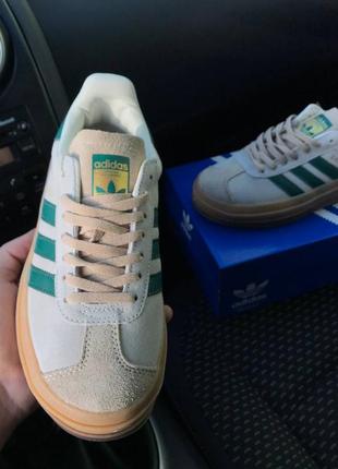 Кросівки adidas gazelle bold beige green6 фото