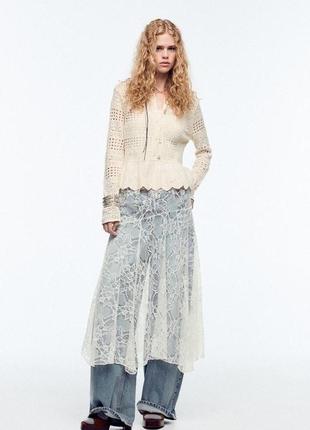Кардиган женский бежевый ажурный zara new