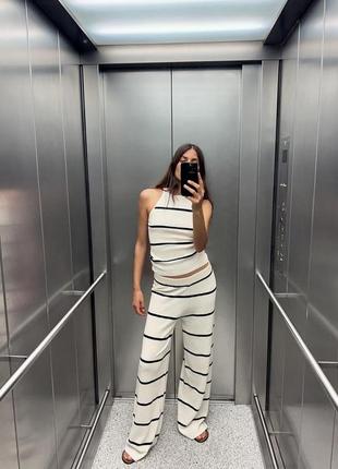 Штани жіночі бежево-сині в смужку zara new