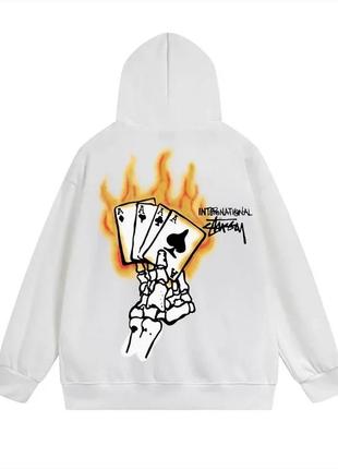 Худі білий loys stussy burning playing cards xs