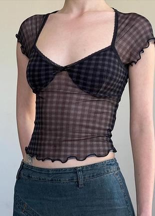 Полупрозрачный топ mesh top в клетку hm vintage y2k