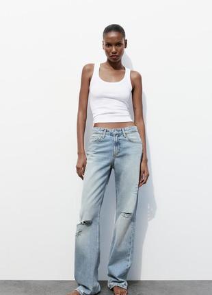Щільні джинси жіночі сині з подертостями zara new