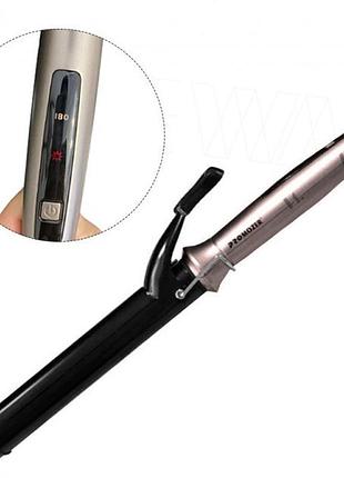 Професійна плойка для завивання волосся і створення кучерів із затискачем 50 вт pro mozer mz-6630 чорна2 фото