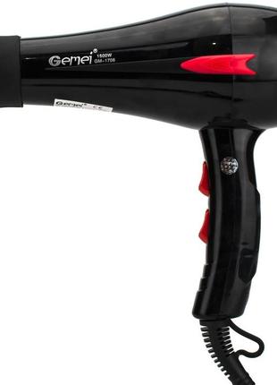 Професійний фен для сушіння та укладання волосся з регуляцією температури та швидкості 1500 вт gemei gm-1706 pro