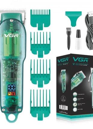 Профессиональная машинка для стрижки беспроводная с набором насадок и led-дисплеем vgr v-660 pro зеленый