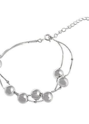 Браслет серебряный с шарами без вставок, размер 16 см x 0,15 см, вес: 5.3 г