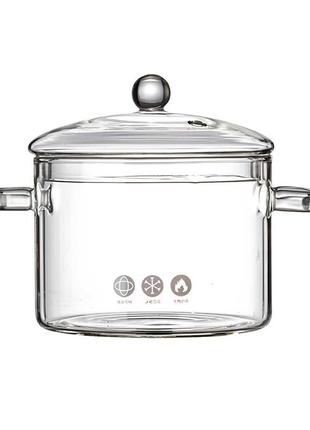 Скляна каструля 3.5 літра з ручками та кришкою ø 18 см жароміцна прозора кругла