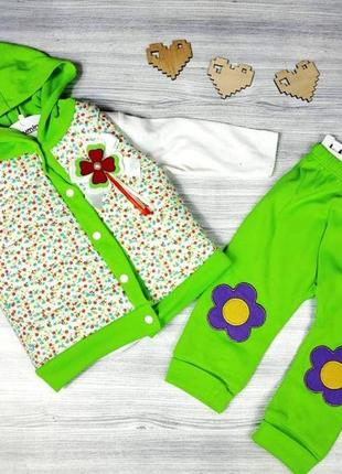 Костюм-тройка для девочек ladybird зеленый 4408, размер 74